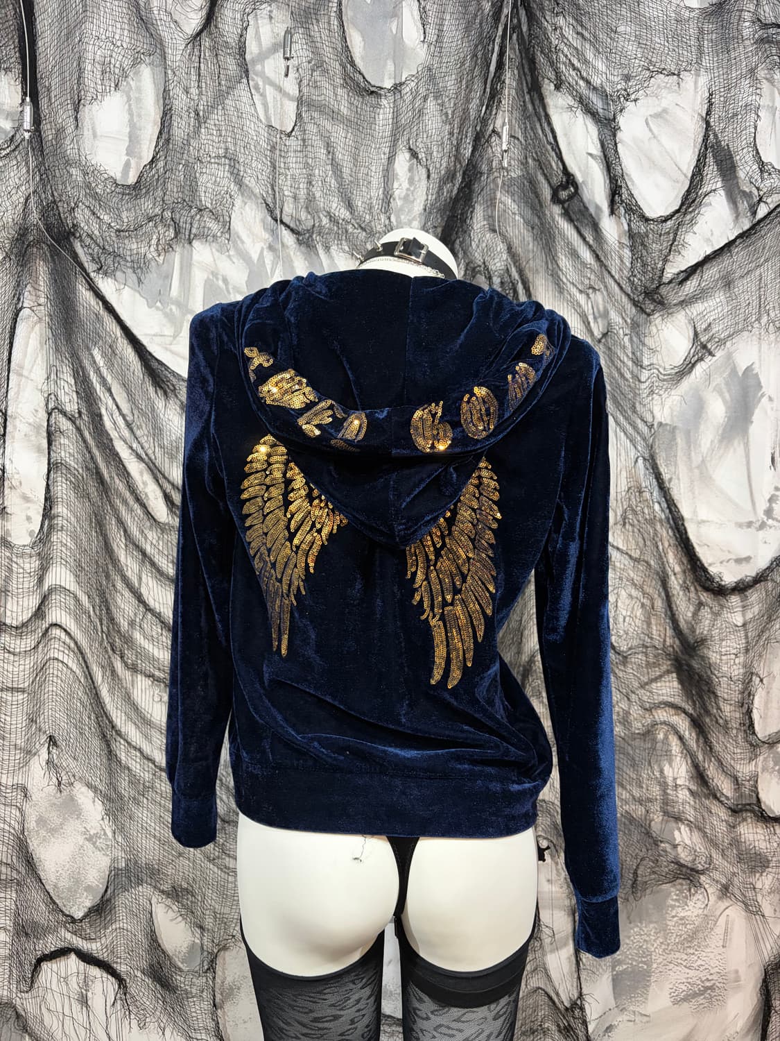 Y2K Velvet spangles angel hoodie zip up 상품이미지9