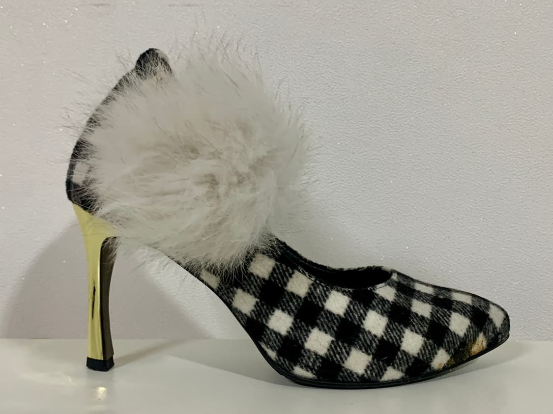 미소페 MISOPE 블랙앤화이트 체크 하이힐 퍼 장식 펌프스 슈즈 구두  상품이미지8