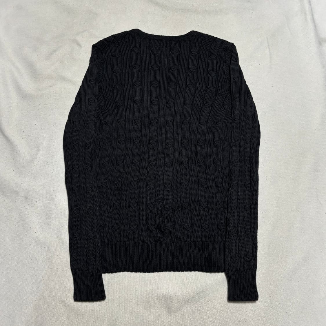 M 폴로랄프로렌 여성용 화이트 포니 브이넥 케이블 니트 상품이미지3