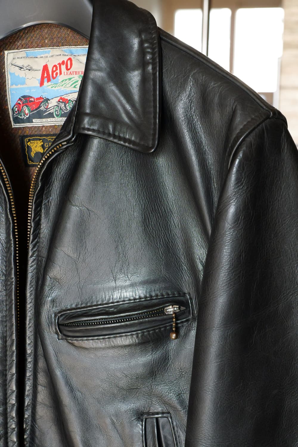 에어로레더 소가죽 자켓 블랙 하프벨트 38 상품이미지7