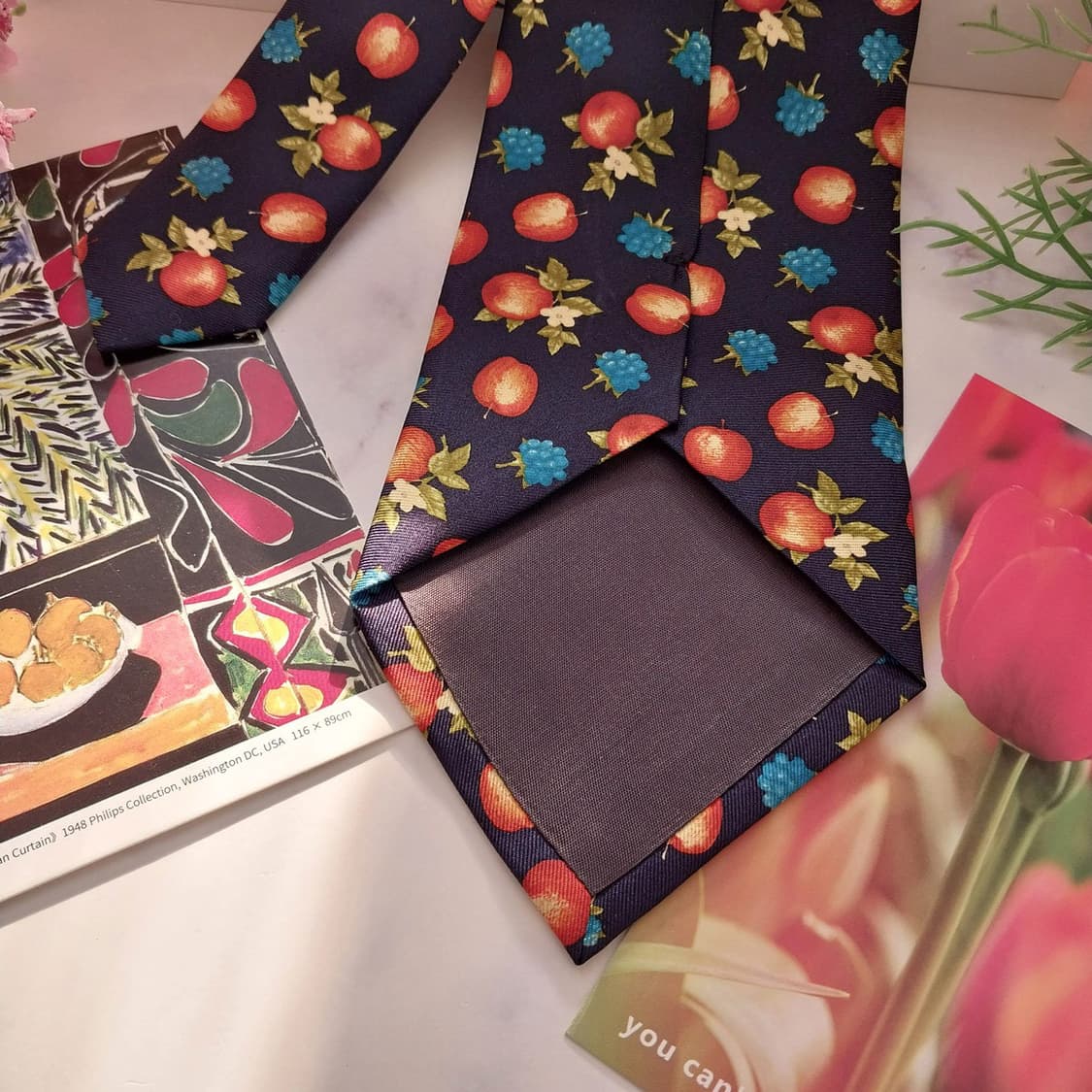 트루사르디 실크 네이비 과일 패턴 넥타이 9.5cm A+등급  K1417 상품이미지8