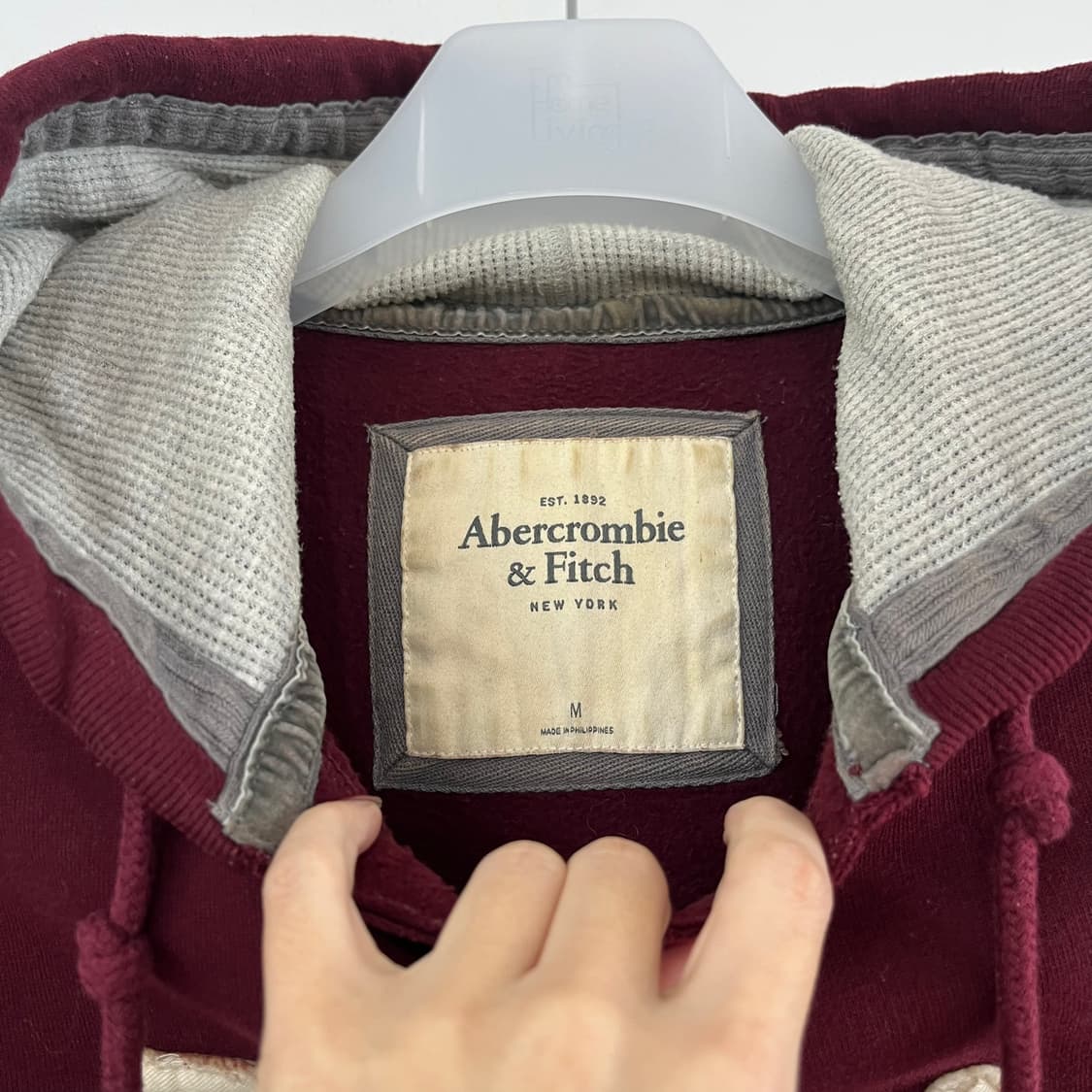 아베크롬비 자수로고 버건디 후드티 상품이미지5