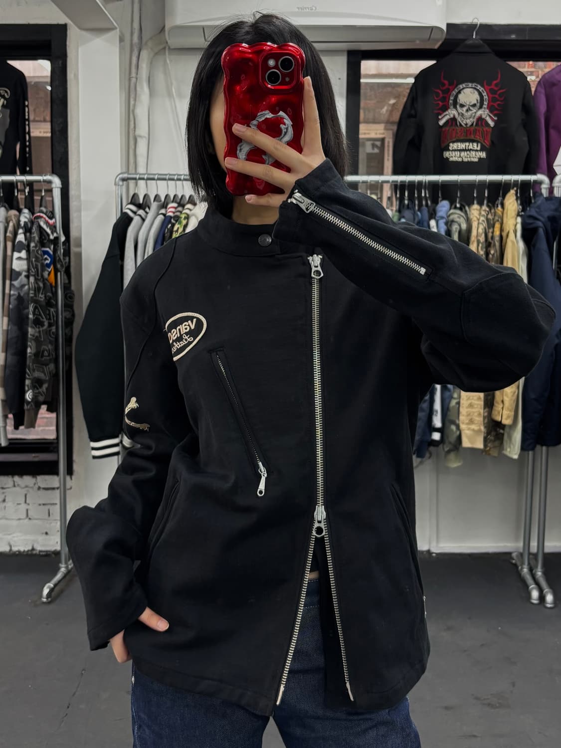 밴슨 레더 코튼 바이커 자켓 상품이미지4