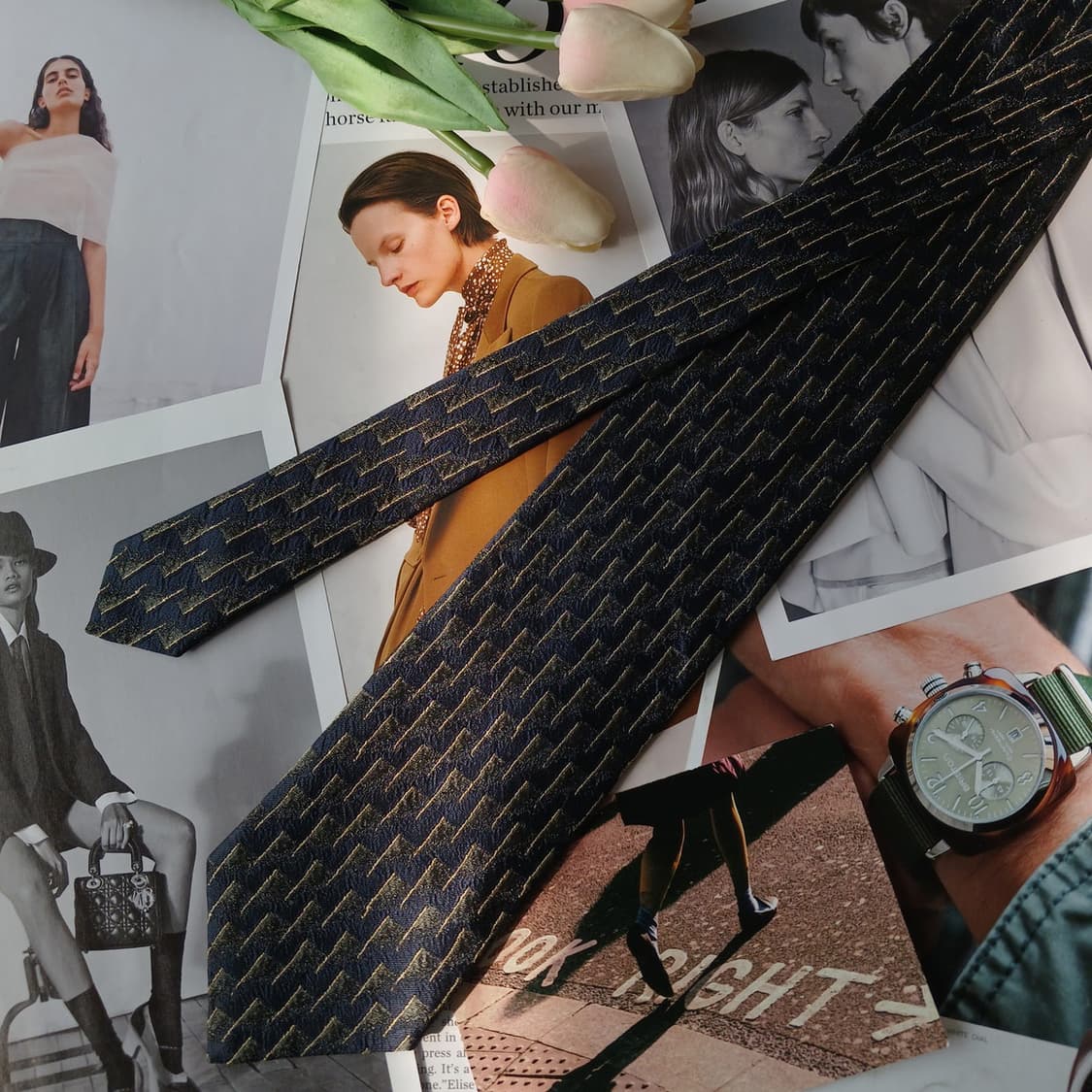 이세이 미야케 진네이비 패턴 넥타이 9.8cm A~B등급 A19738 상품이미지4