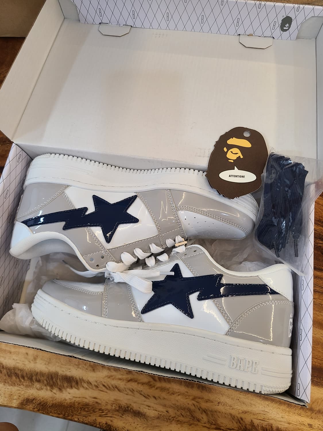 (250) 국내 유일 베이프스타 1회착 화이트 그레이 네이비 상품이미지1