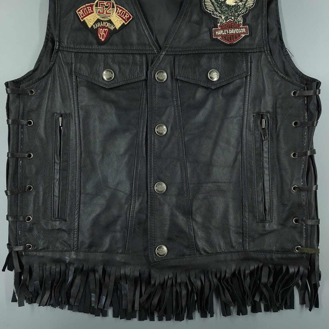 빈티지 블랙 할리데이비슨 멀티패치 소가죽 카우레더 라이더자켓 레더조끼 상품이미지5
