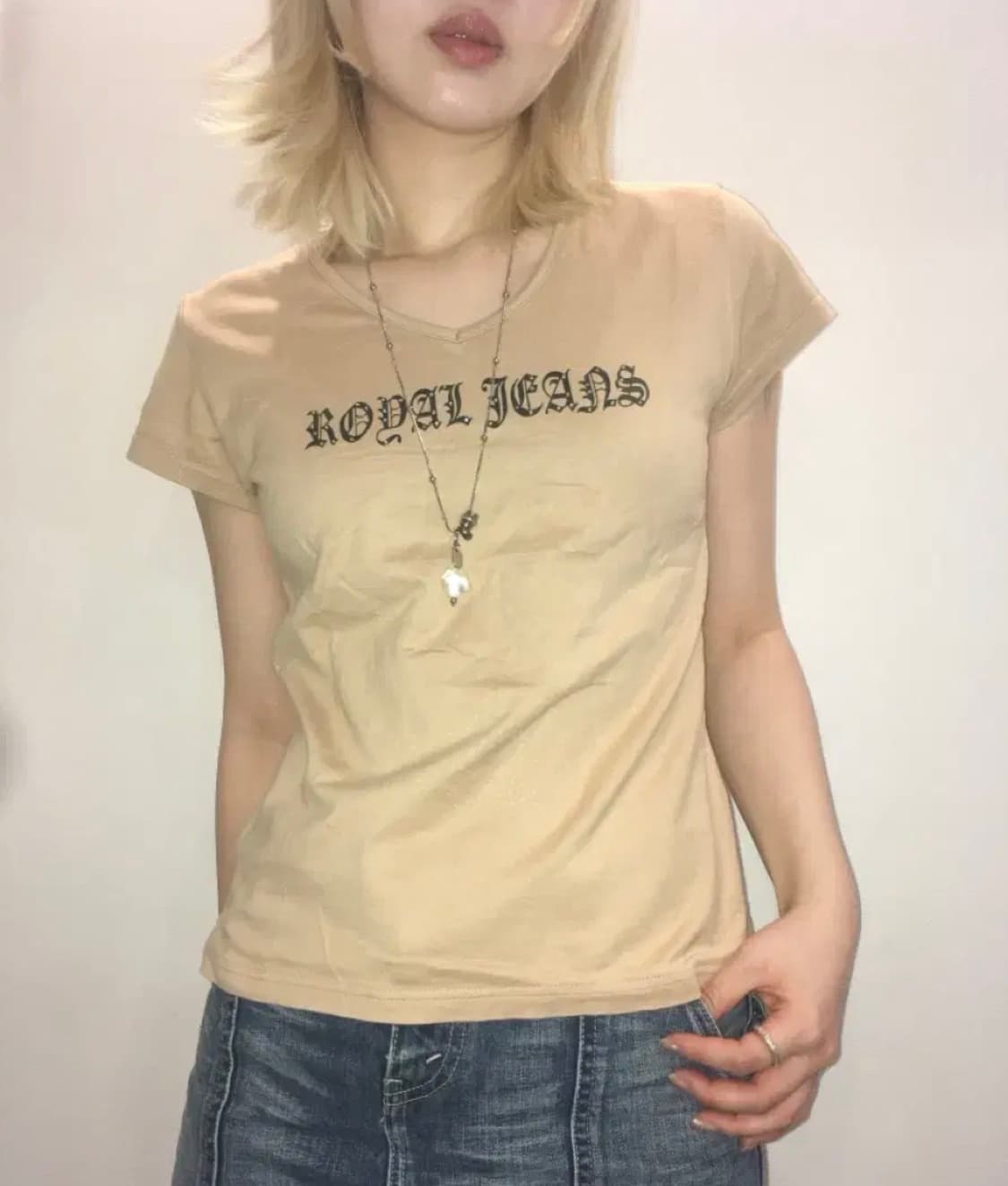 jpn vintage 베이지 y2k 비즈 반팔 티셔츠 상품이미지2