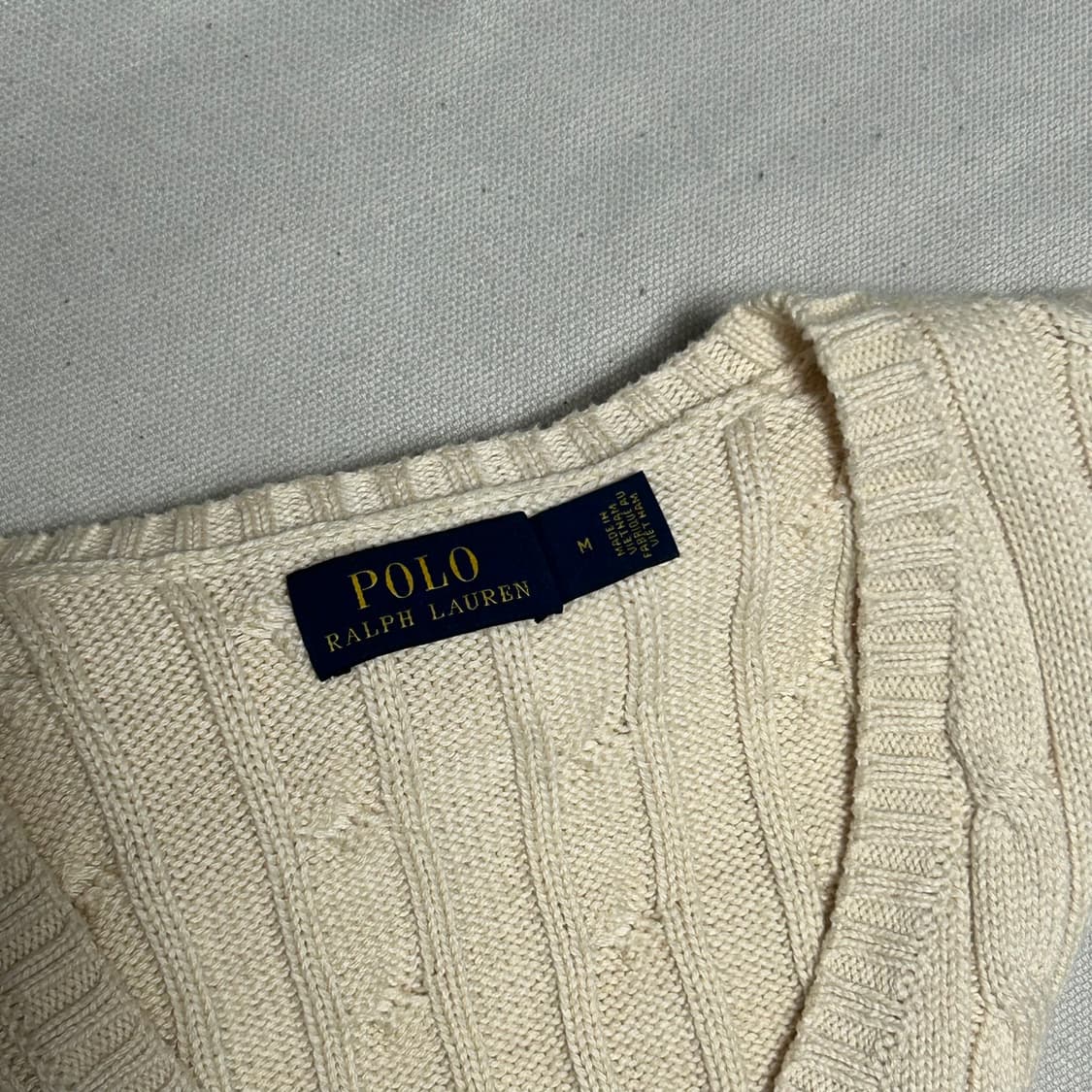 M 폴로랄프로렌 여성용 아이보리 케이블 브이넥 니트 상품이미지4