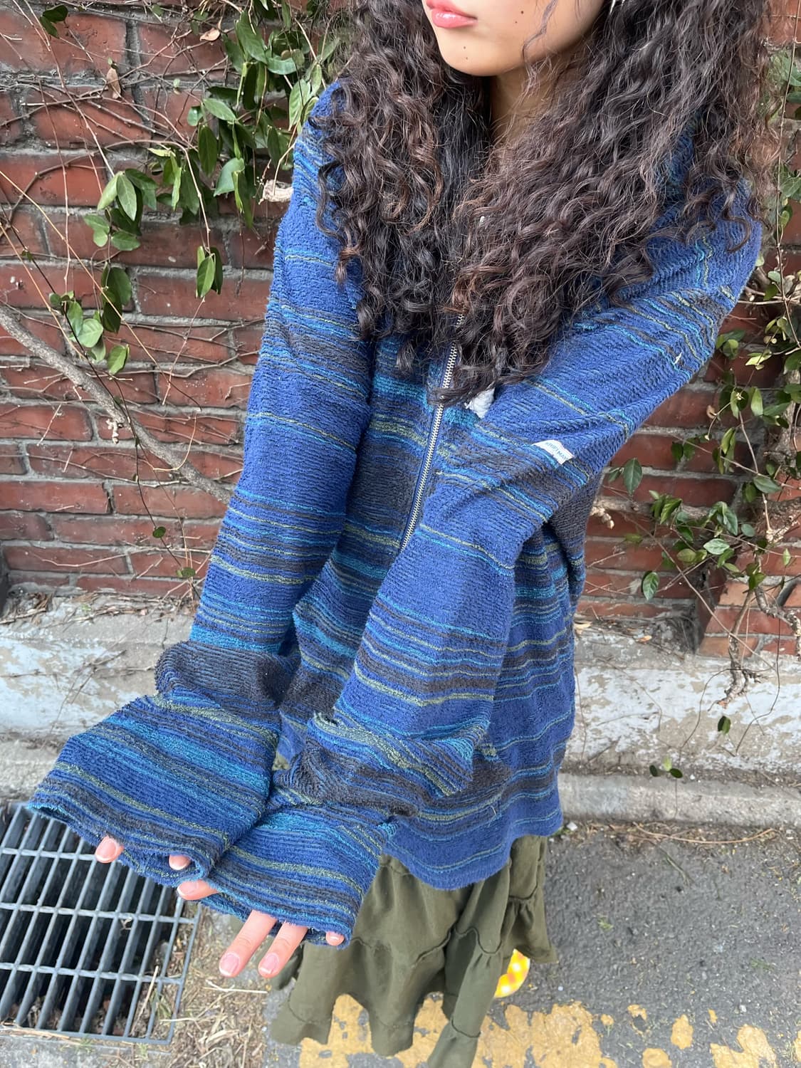 히피 무드 줄무늬 블루 투웨이 후드집업 상품이미지3