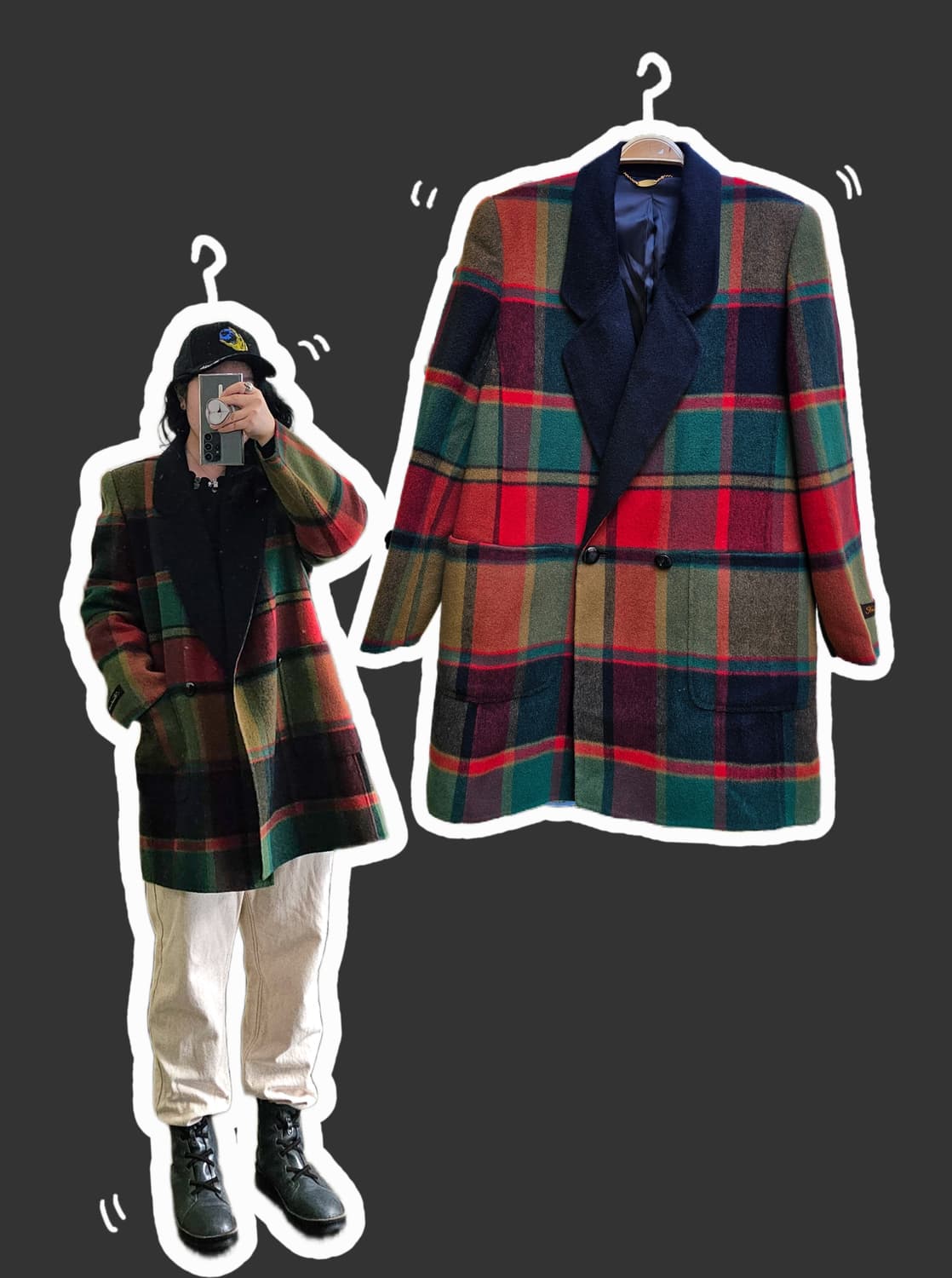 St.Almeida 핸드메이드 컬러믹스체크 램스울 반코트 상품이미지1