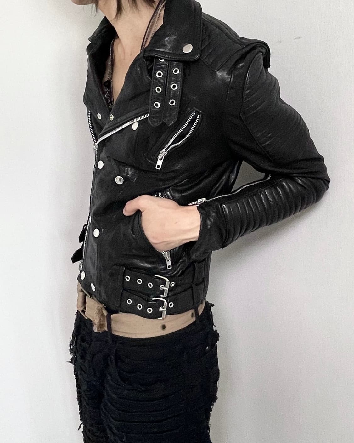 Goatskin rock punk leather jac 상품이미지1