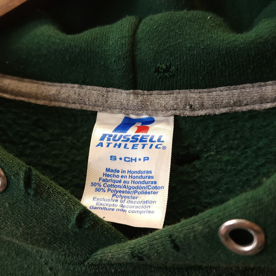 90s 러셀 후드 빈티지 스웻셔츠 썬페이딩 그린 울프 프린팅 s 상품이미지5