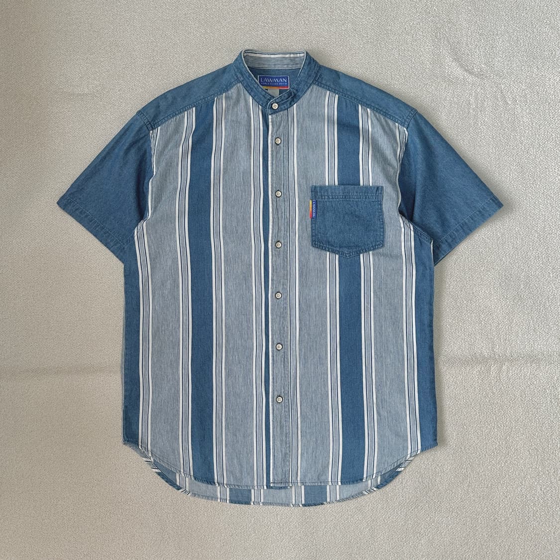 LAWMAN 스트라이프 데님 반팔 셔츠 상품이미지1