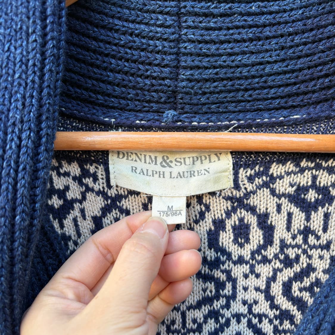 Polo 폴로 데님앤서플라이 페이즐리 패치워크 숄카라 니트 가디건 상품이미지3