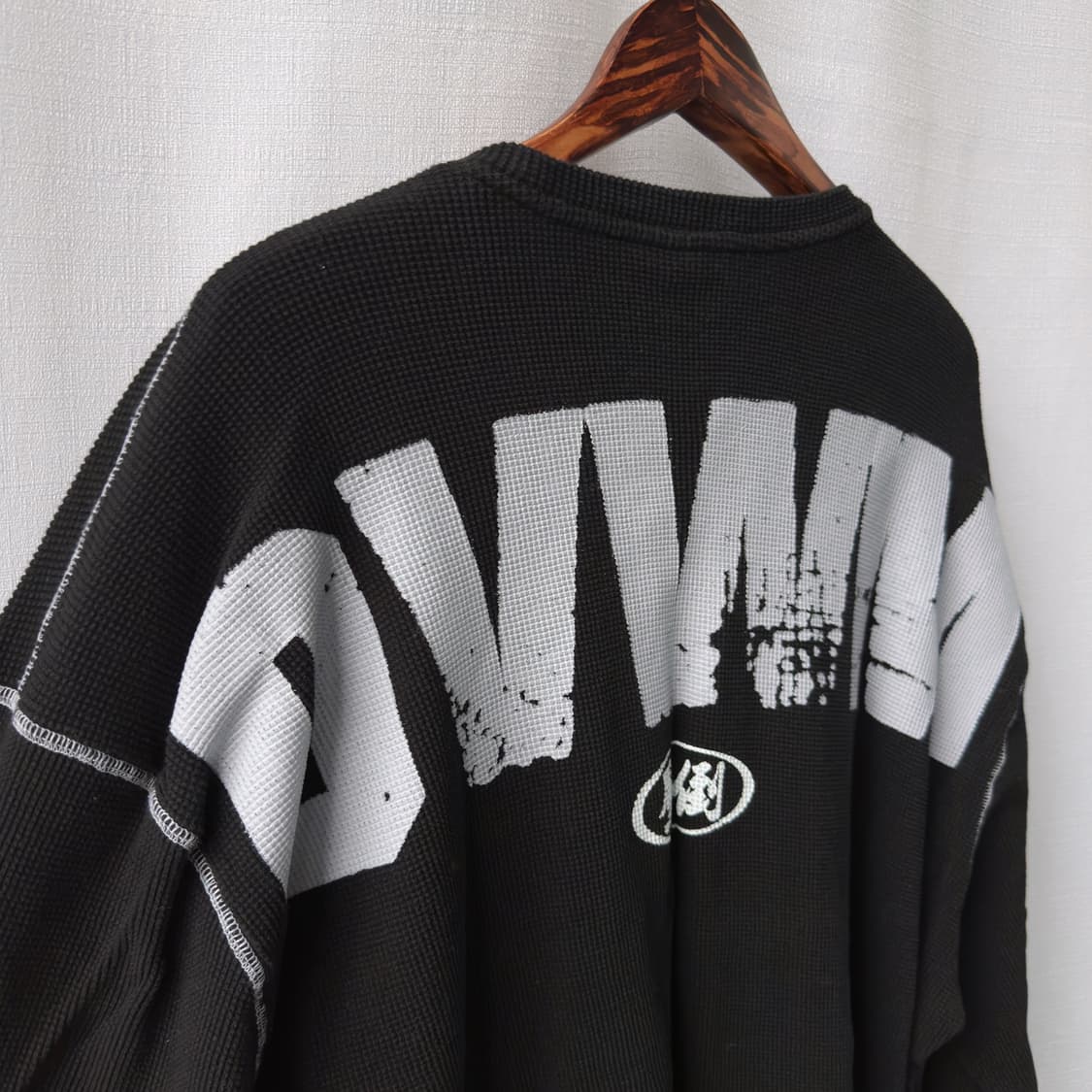 Overwhelm 압도 프린팅 와플 긴팔 티셔츠 블랙 L 상품이미지8