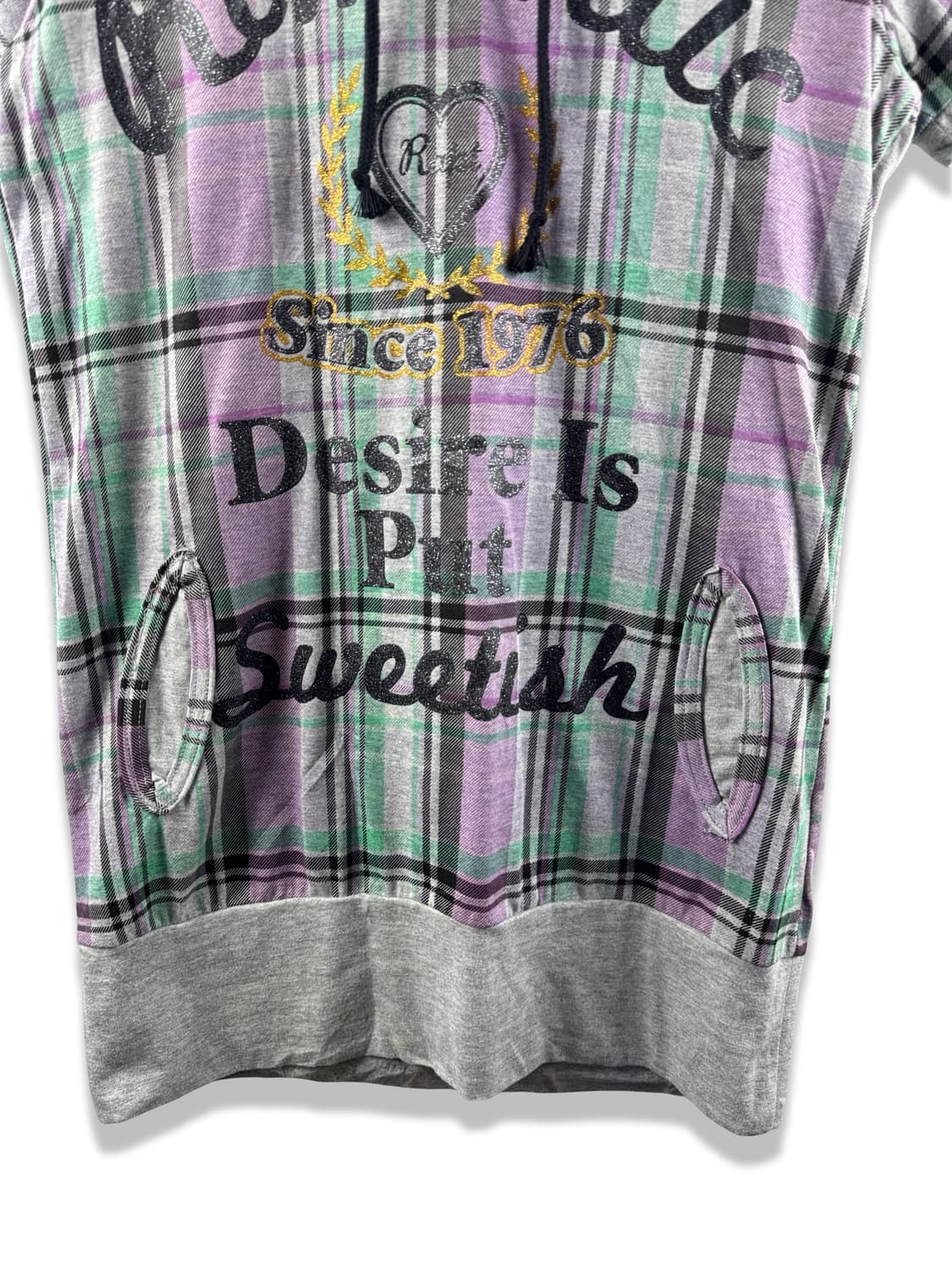 JPN Y2K 체크 레터링 반팔 후디2151 상품이미지4