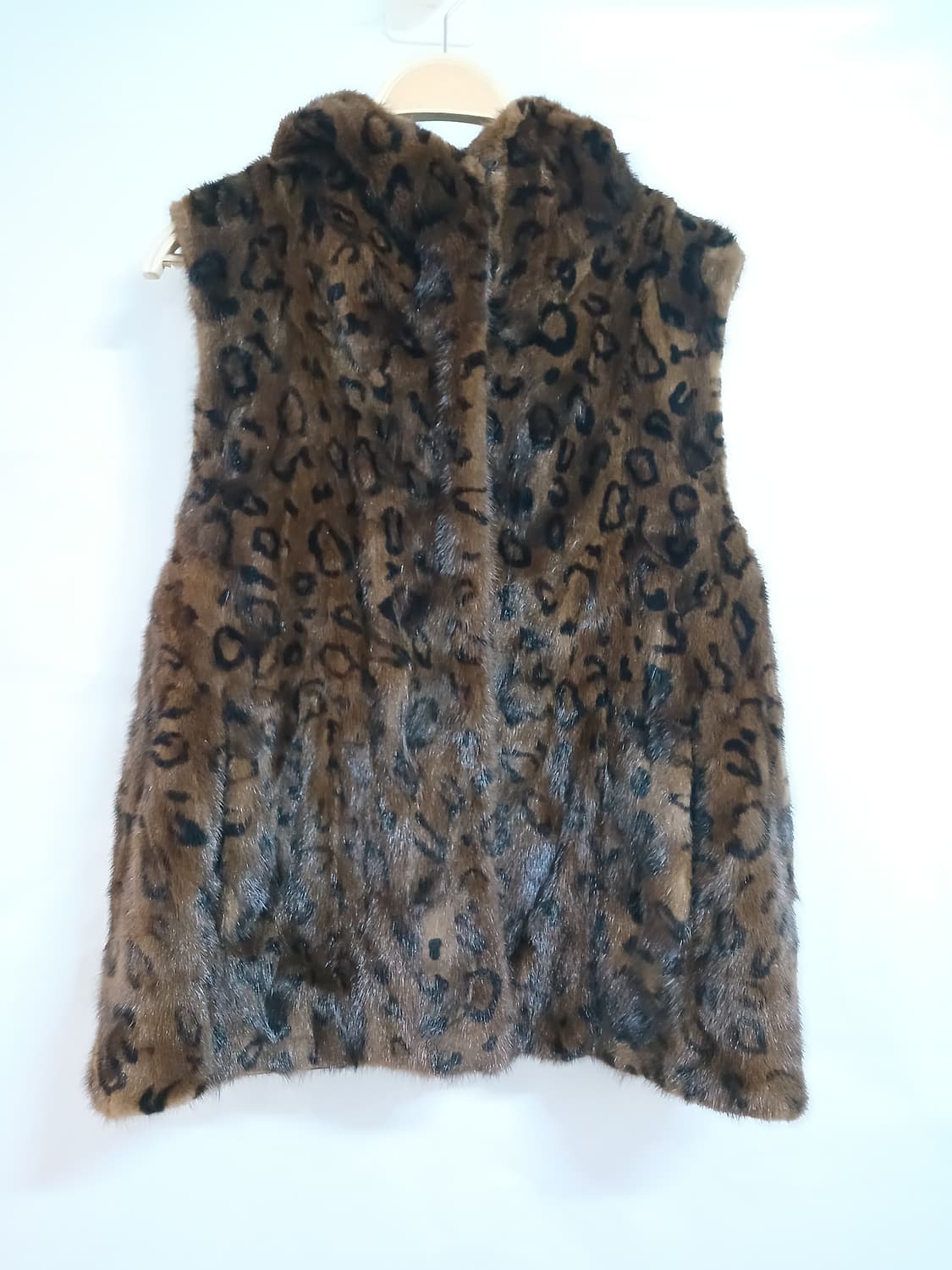 (새상품급,S,90)호피무늬 밍크 후드 숏베스트 조끼 상품이미지1