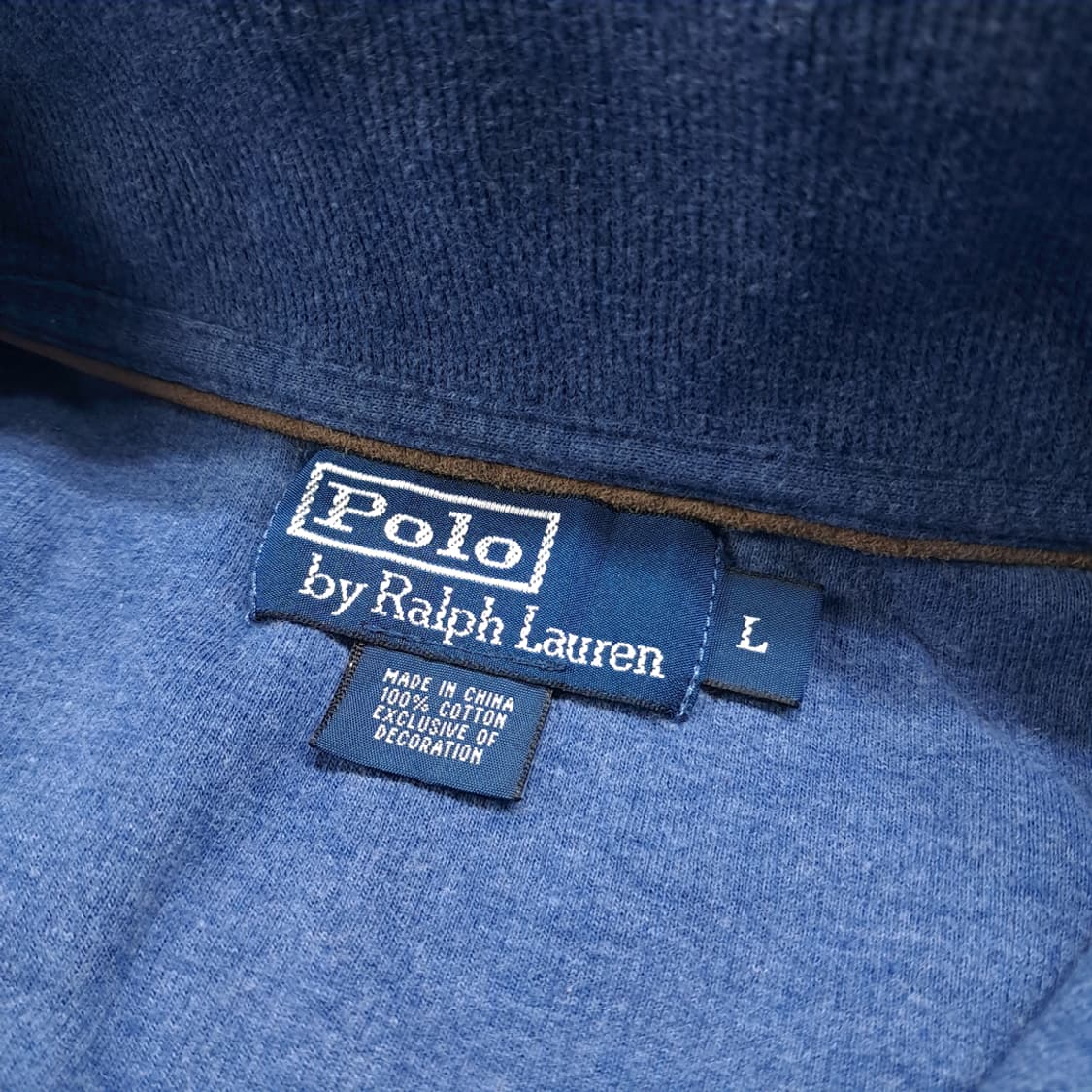 CL348 L 폴로 00s 코튼 가죽풀러 레드포니 블루 하프집업 니트 상품이미지4