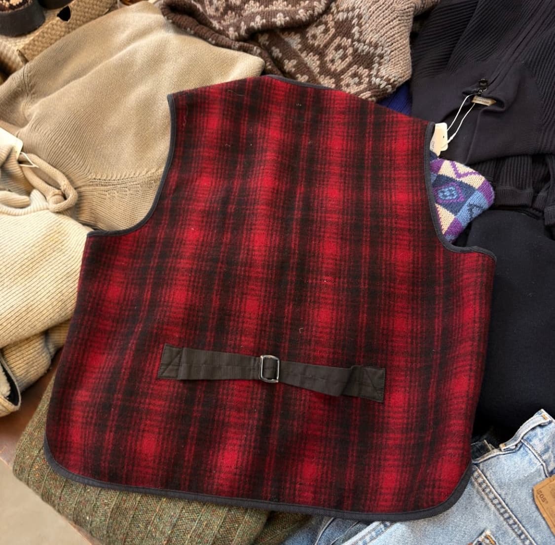 M) 90‘s  엘엘빈 헌팅 울 베스트 조끼 버팔로 체크 상품이미지4