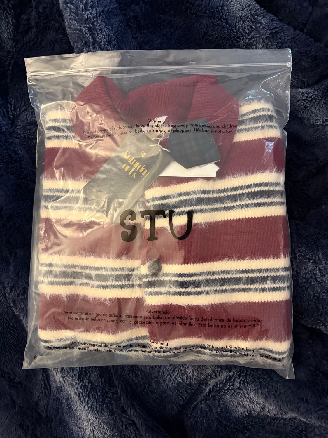 STU 플러피 스트라이프 가디건 버건디 M 상품이미지5