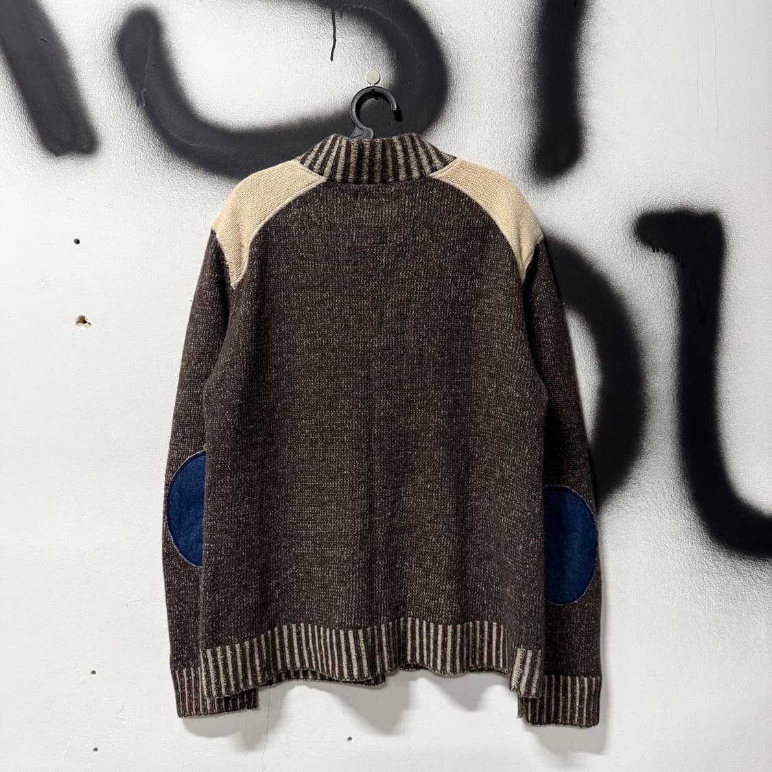 VTG 빈티지 멀티 패치 디테일 그런지 램스울 집업 니트 브라운 상품이미지2