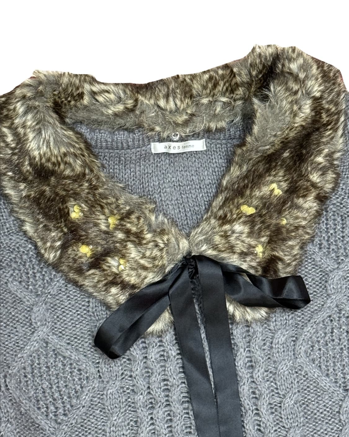 axes femme 그레이 리본 퍼 니트 상품이미지2