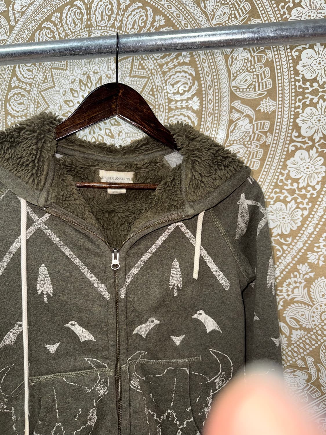 데님앤서플라이 프린팅 에스닉 양털 기모 후드집업  상품이미지4