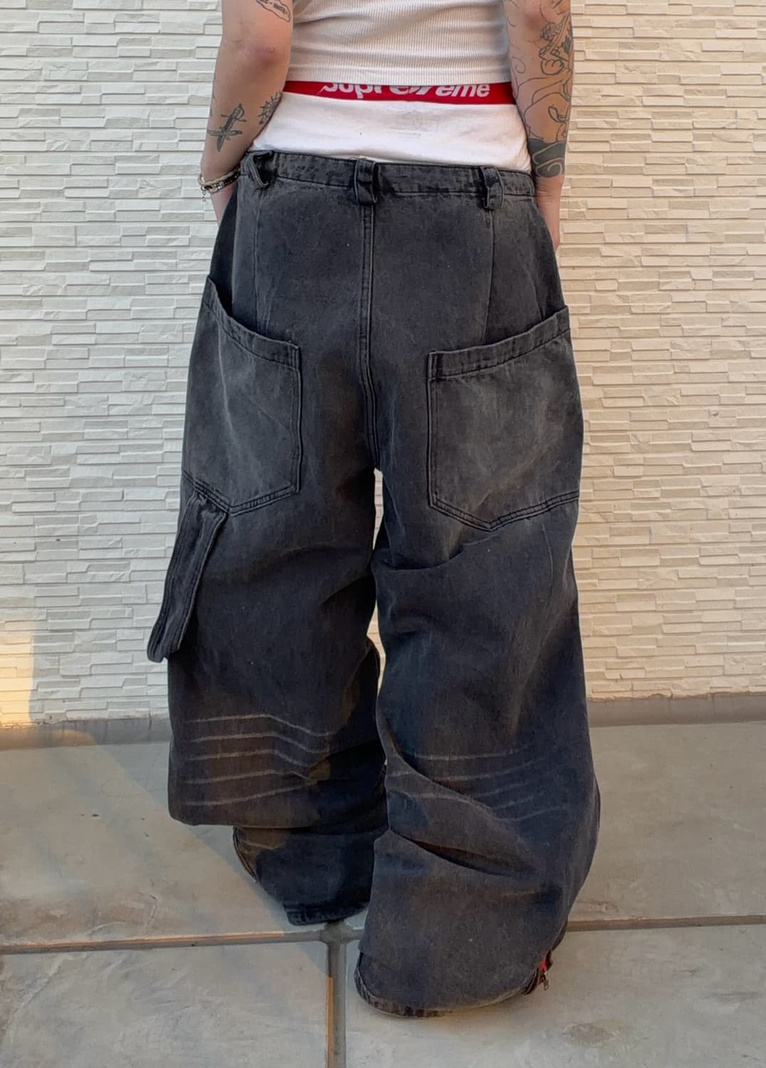 [unisex] 크러시 블랙 디스트로이드 흑청 와이드 pts 상품이미지5