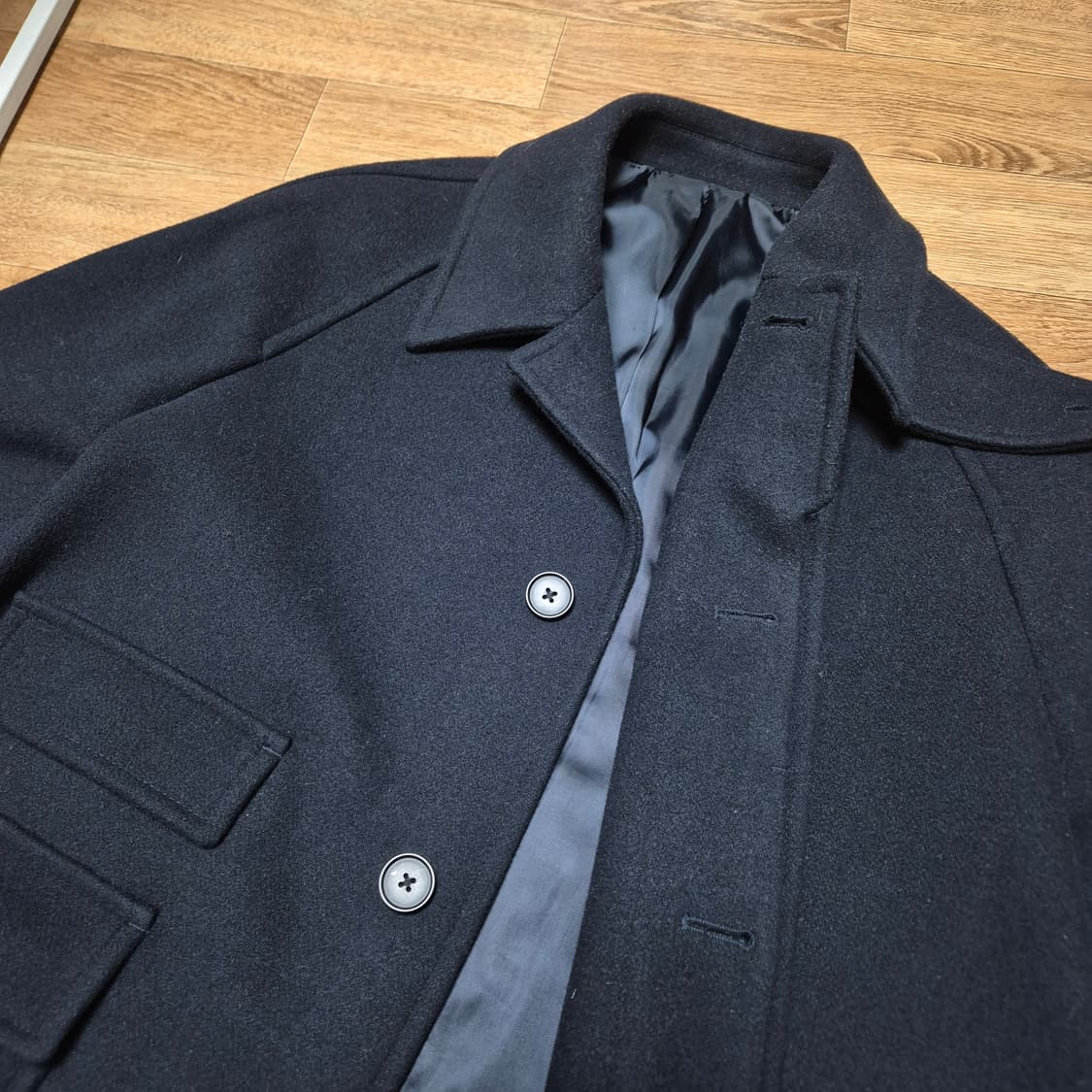 무신사 스탠다드 울블렌드 하프 발마칸 코트 네이비M 상품이미지4