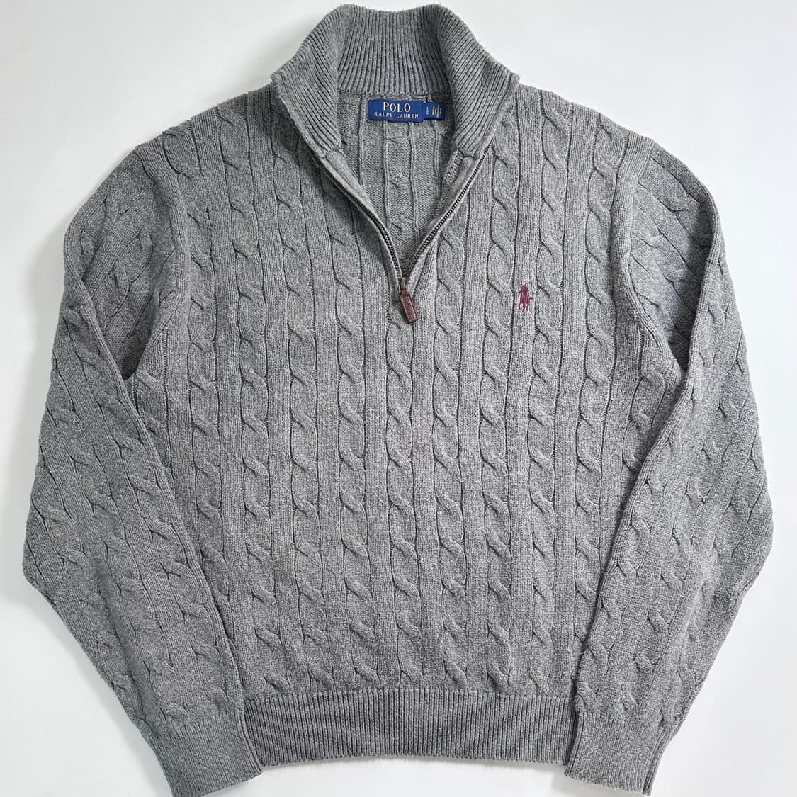폴로 랄프로렌 그레이 케이블 니트 반집업 상품이미지1
