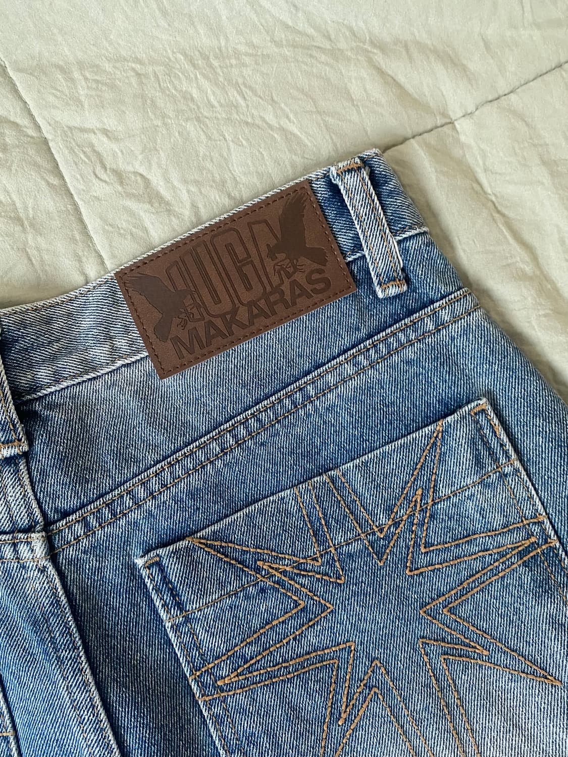 이우가마카라스 Needlework Denim Pants Sand Blue 상품이미지5