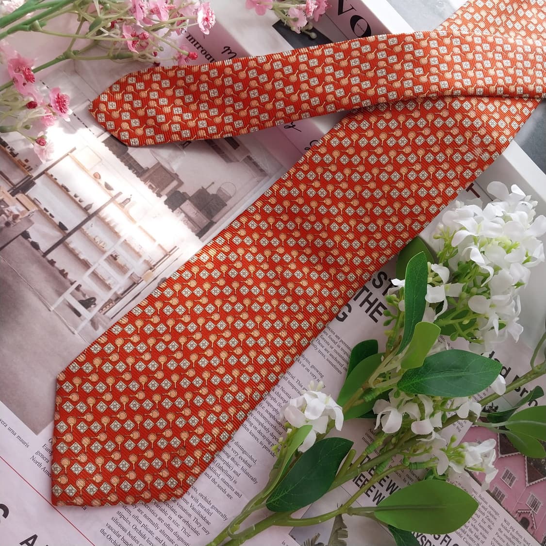 폴스튜어트 실크 오렌지 패턴 넥타이 8.5cm A등급 K2404
 상품이미지3