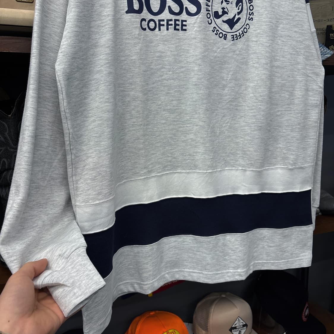 산토리 보스커피 프린팅 풀오버 롱 스웻셔츠 멀티컬러 넥스트링 N705 상품이미지4