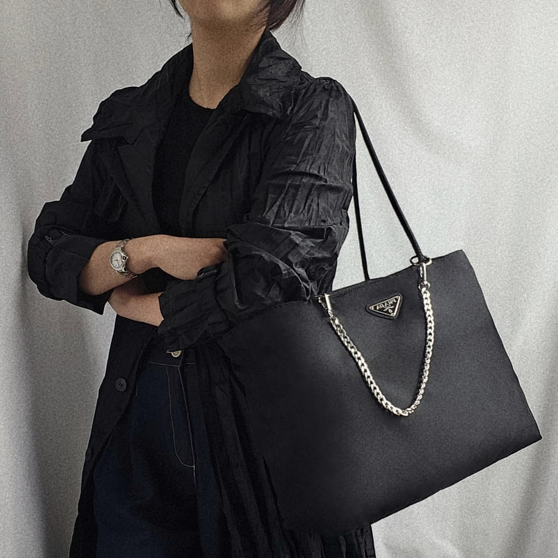 [정품 PRADA] 프라다 긴줄 사각 나일론 숄더백 쇼퍼백 상품이미지9