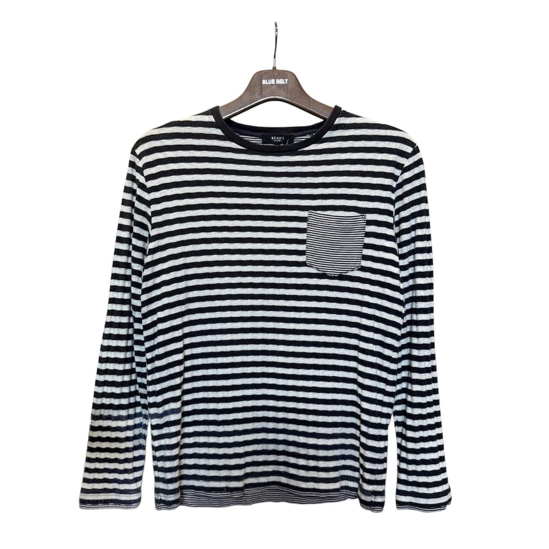 BEAMS 빔즈 스트라이프 체크골지 니트 패치포켓 믹스패턴 디테일 상품이미지1