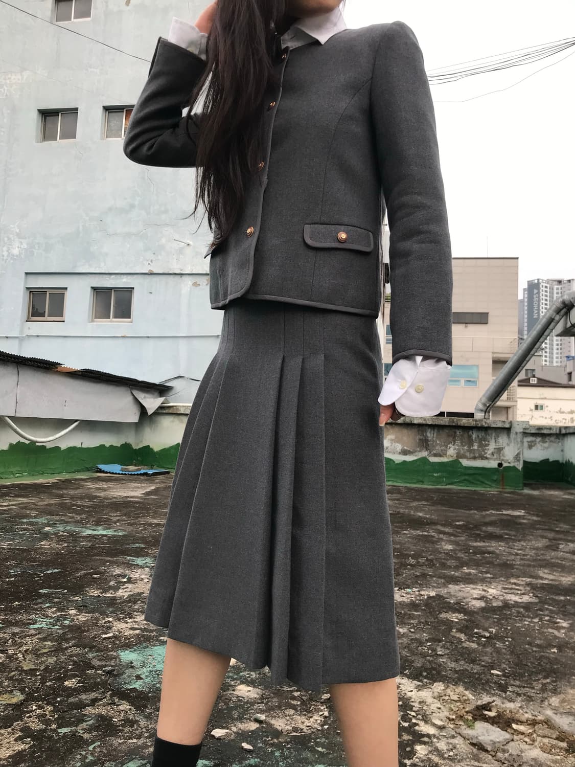 그레이 클래식 울 스커트 상품이미지1