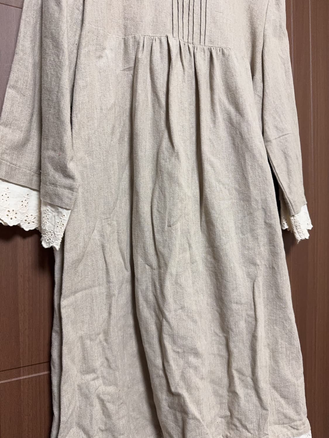 모리걸 하구미 일본 빈티지 베이지 레이스 핀턱 펀칭 원피스 상품이미지3