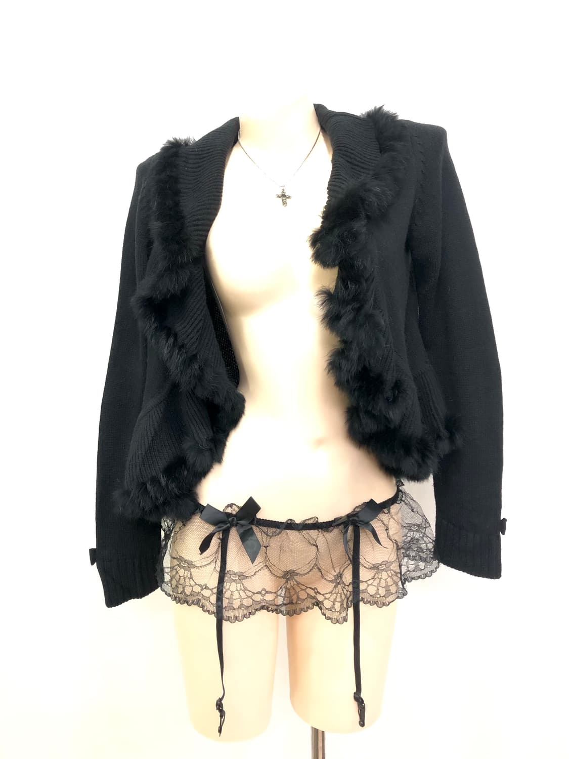 black rabbit fur trimmed cardigan 상품이미지3