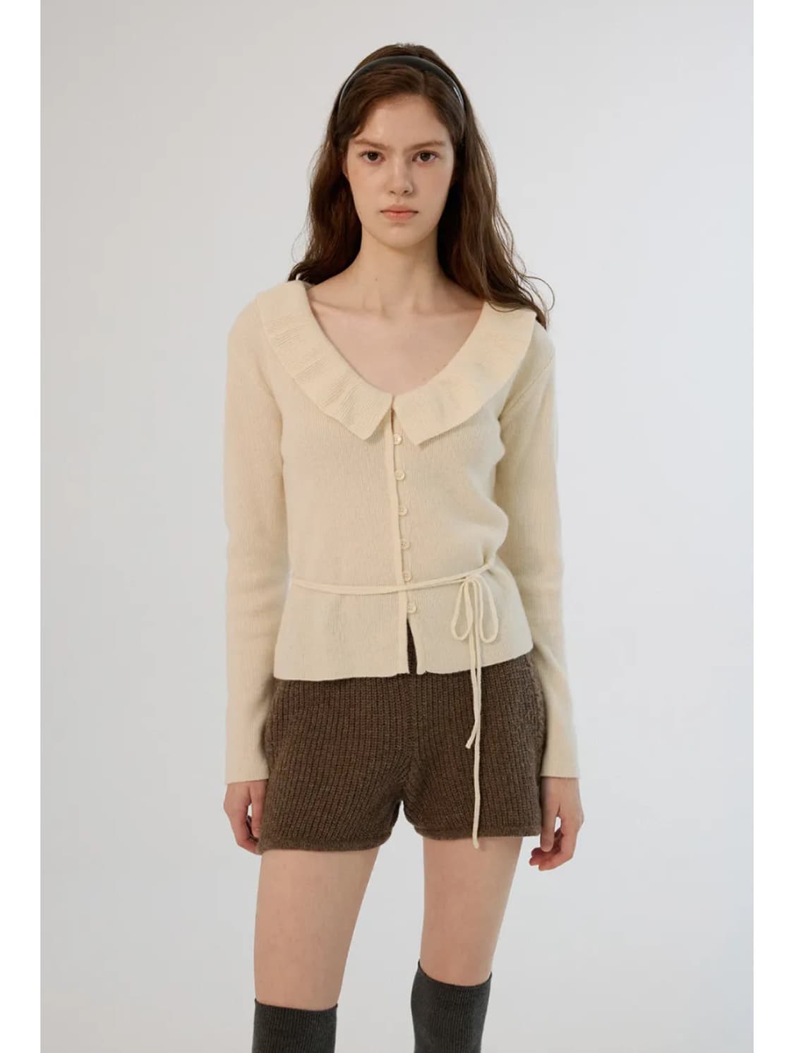 썸웨어버터 러플 리본 캐시미어 가디건 상품이미지1