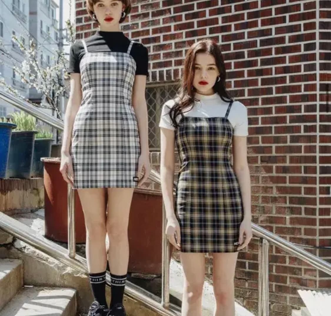 [무배] 믹스엑스믹스 하트클럽 체크 뷔스티에 원피스 상품이미지1