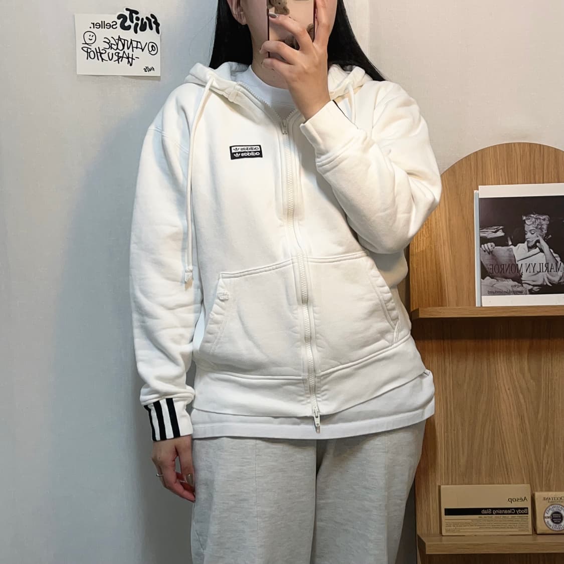 [정품] 아디다스 아이보리 박스로고 투웨이 후집 [ XS ] 상품이미지2