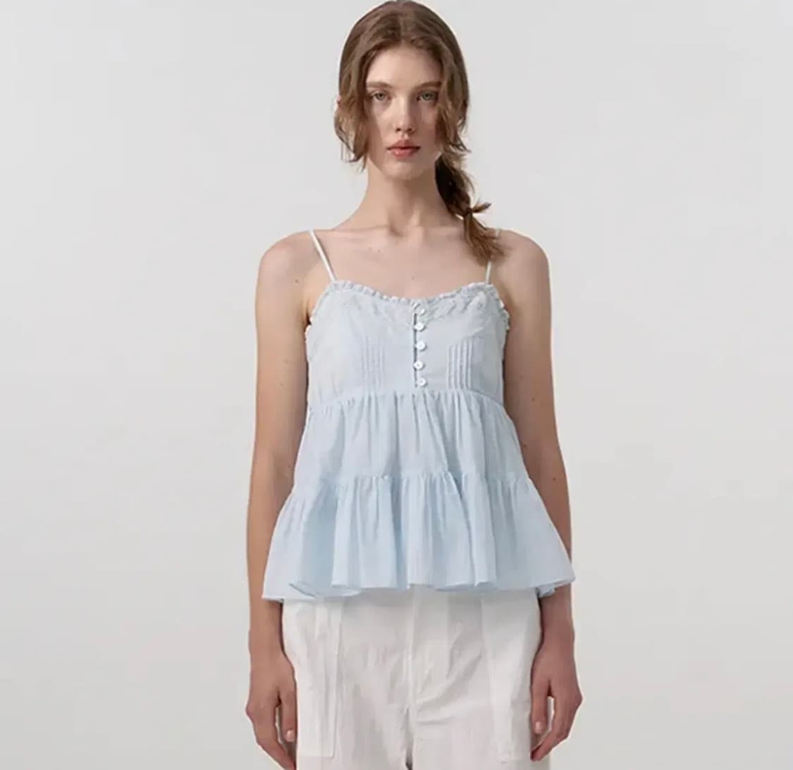 더바넷 Oa 프릴 슬리브리스 탑 라이트블루 상품이미지1