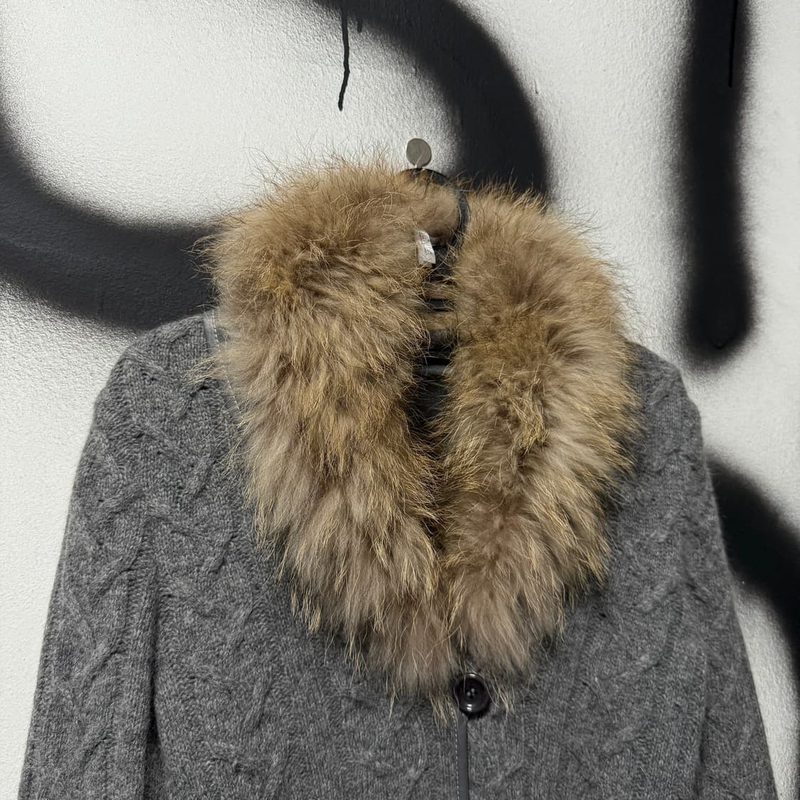 VTG 빈티지 리얼 폭스퍼 꽈배기 패턴 롱 로브 니트 가디건 상품이미지3