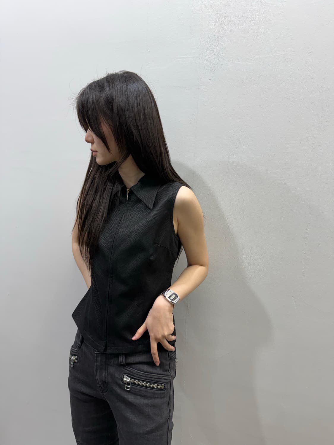 파이톤 패턴 집업 베스트 상품이미지3