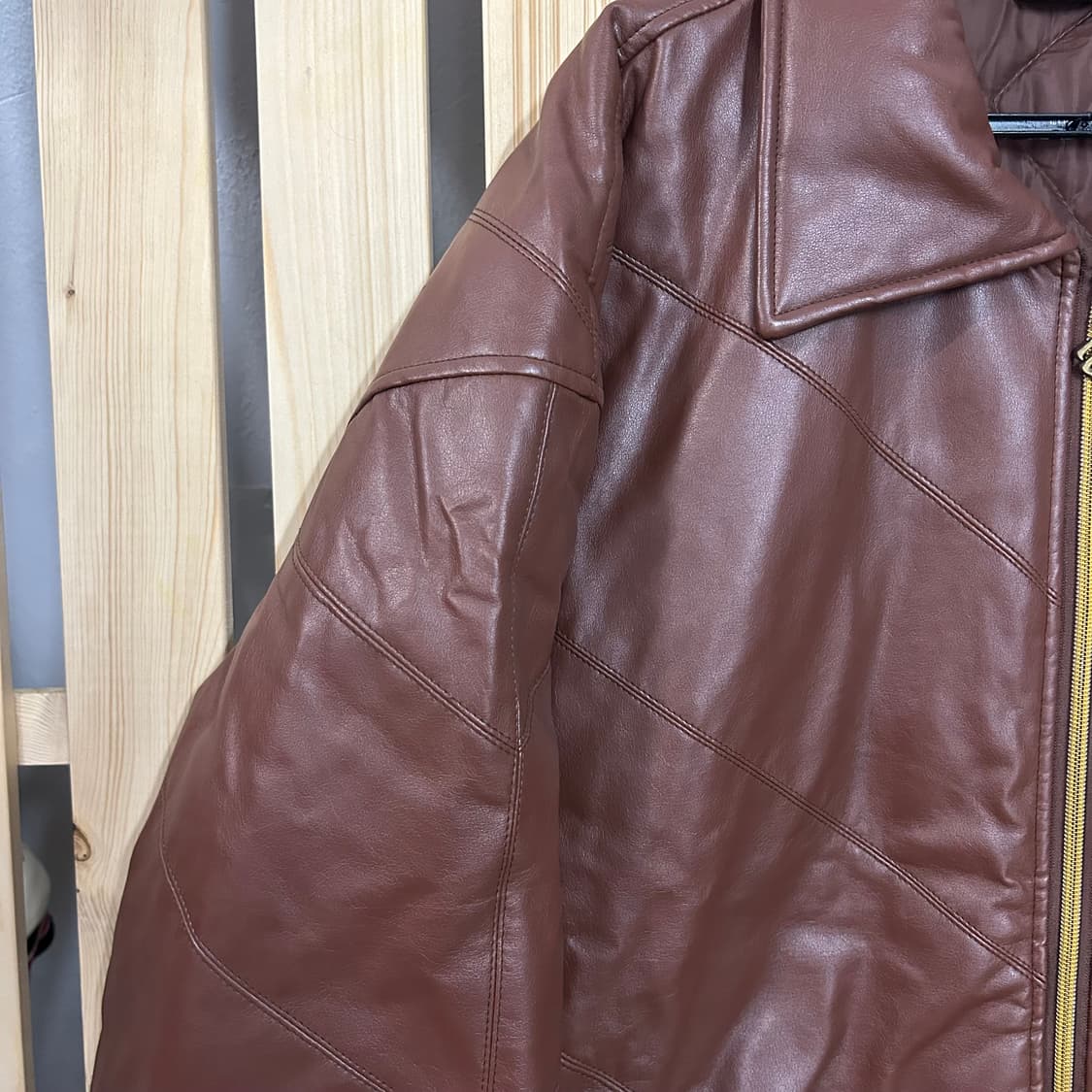 (XL~XXL) 로카웨어 브라운 레더 봄버자켓  상품이미지4