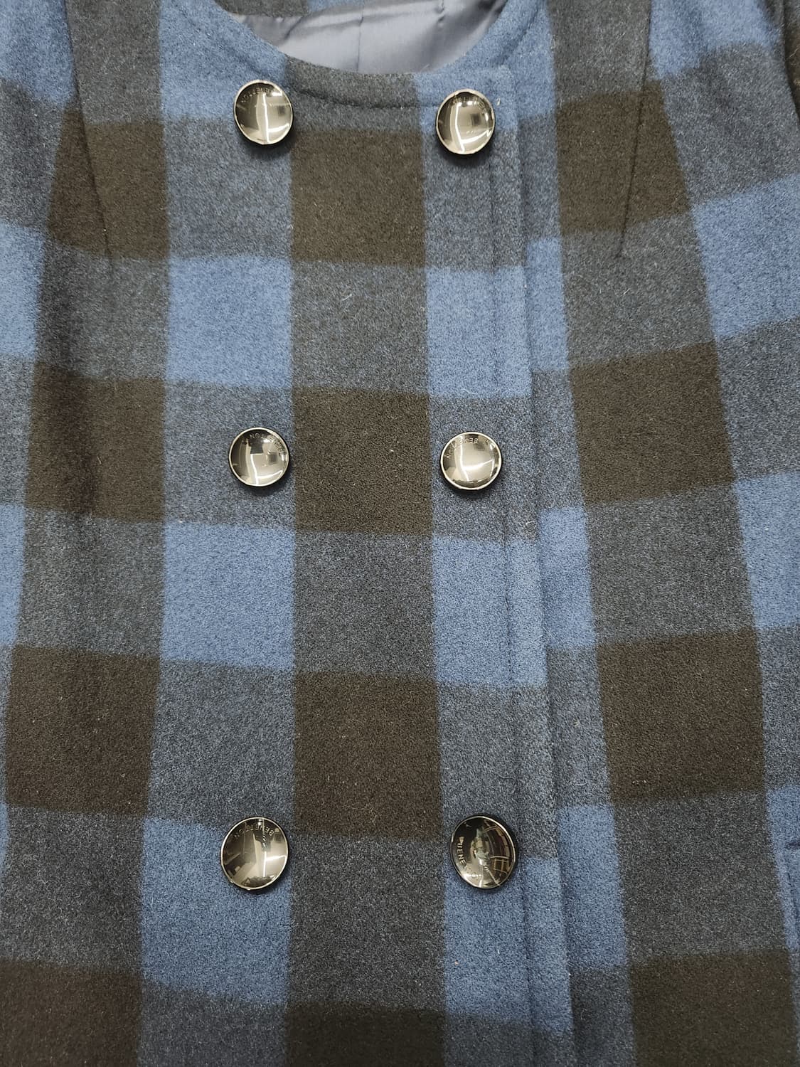 베네통 블루 블랙 체크 하프 코트 42 상품이미지2