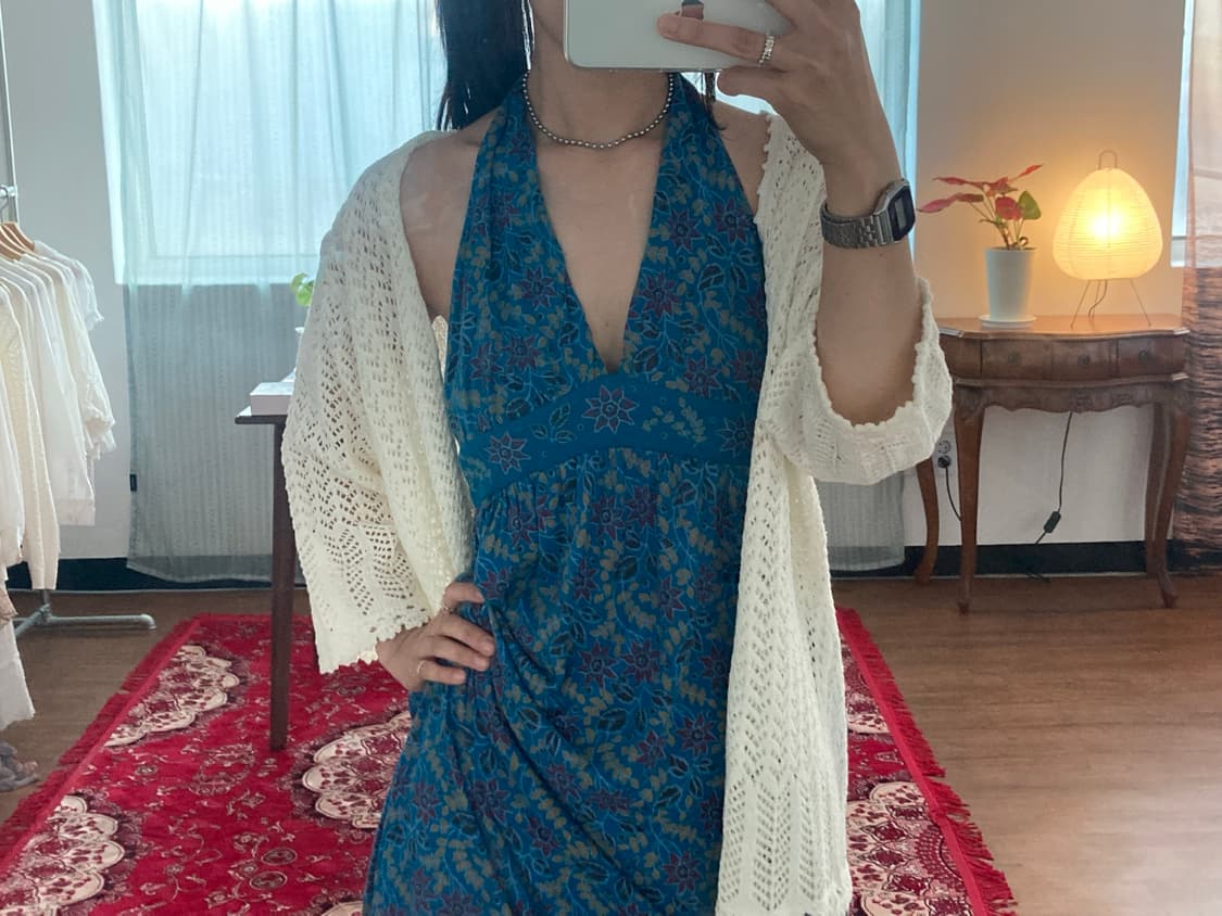 패턴 홀터넥 원피스 상품이미지1