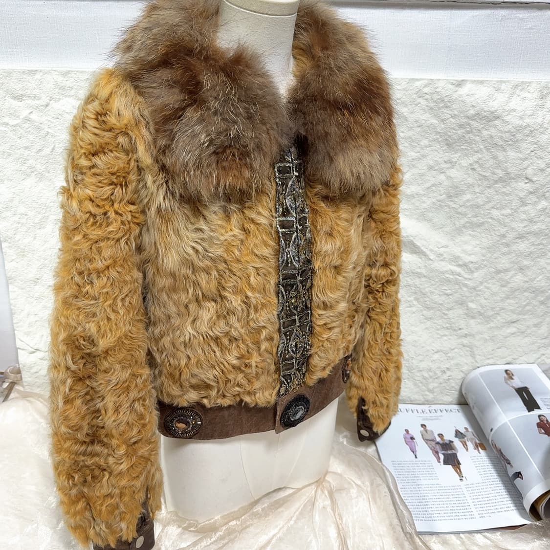 빈티지 라쿤퍼 칼라 양털 토스카나 코트 상품이미지3