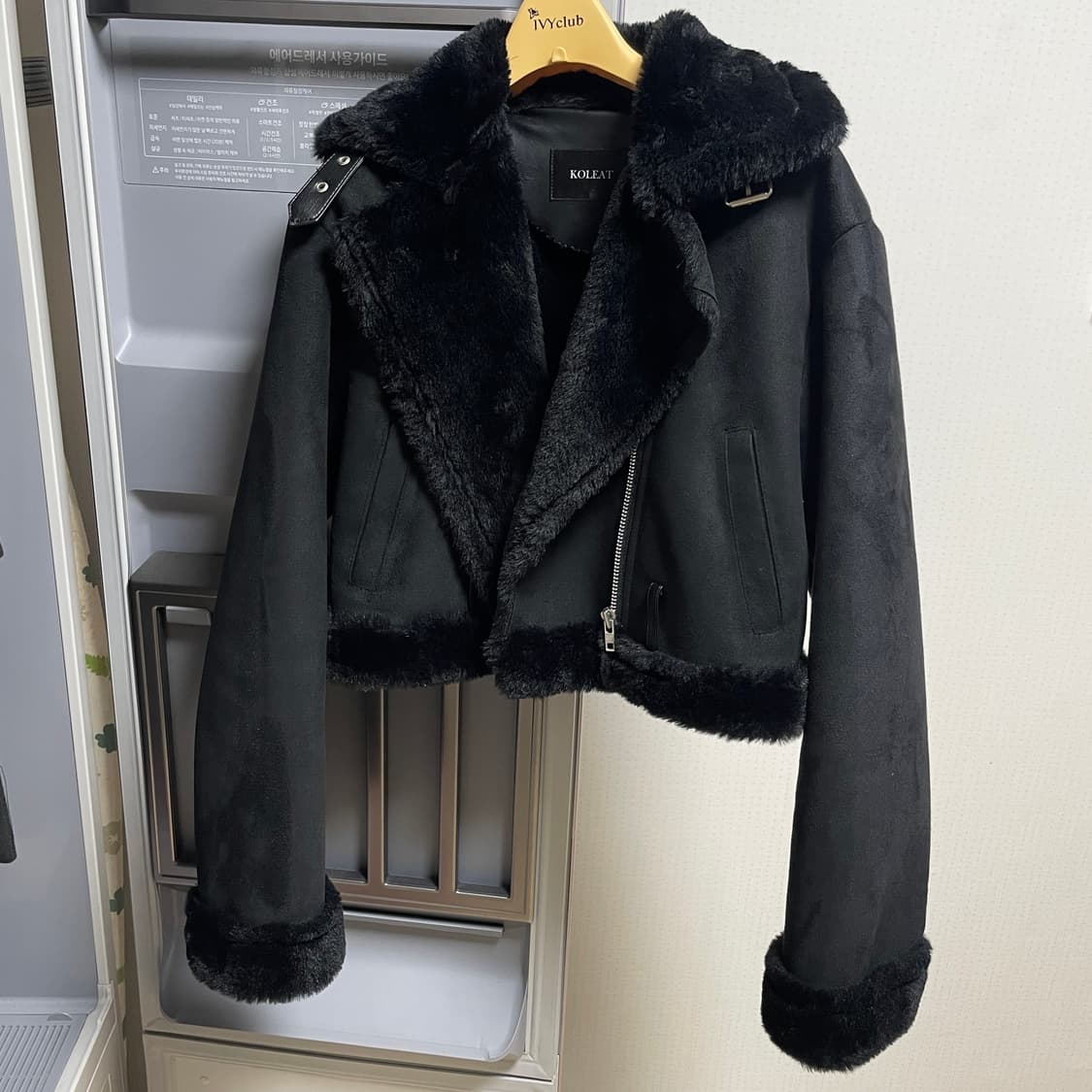 콜릿 크롭 밍크 스웨이드 무스탕 플리스 자켓 올블랙 상품이미지2