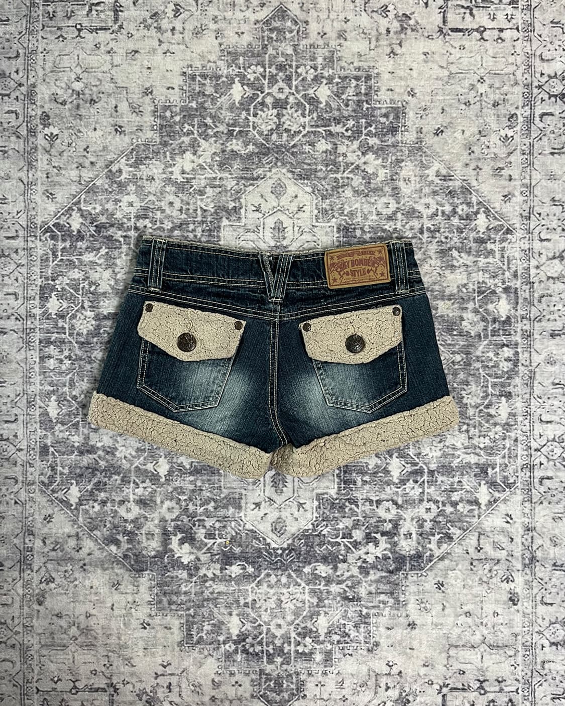 Skybomber Skull Sherpa Trim Denim Shorts 상품이미지5